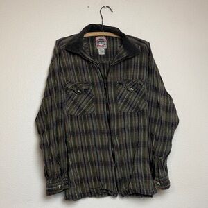 Woolrich Men's Olive and Black Plaid Zip-Up Sweater